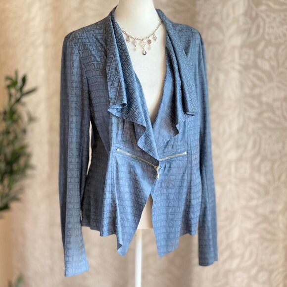 Lena Gabrielle Jackets & Blazers - NWT Lena Gabrielle Blue Snake Print Drape Lapel Blazer Fairycore Jacket Size 12